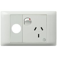 Excel Life - Medical - Common plate - Horizontal single powerpoint - &#39;RCD protected&#39; engraved - antimicrobial & chemical resistant 1 gang 10A 240V a.c. with extra function hole white
