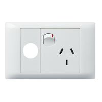 Excel Life - Common plate - Horizontal single powerpoint 1 gang 10A 240V a.c. with extra hole white