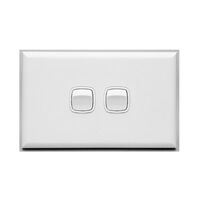 Excel - Horizontal rocker switch - Single Pole Double Throw - 2 gang 2 way 10A 240V a.c. gloss white