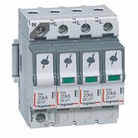 Surge protection device of sub distribution boards T2 - Imax: 20kA/pole Up:2.1kv Uc: 440V a.c. 3P+N without remote status monitoring - 4 module