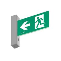 E3 LED Exit Sign - Surface with gear and lithium battery - Stainless steel wall plate on the left - Single Sided - Running man left - Galaxy