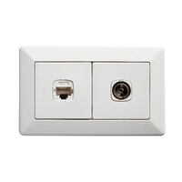 Como - Horizontal combined outlets A/V socket 2 gang Pal to F type & RJ45 Cat6 white
