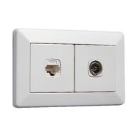 Como - Horizontal combined outlets A/V socket 2 gang Pal to F type & RJ45 Cat6 white
