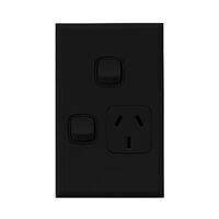 Excel - Vertical single powerpoint 1 gang 10A 240V a.c. with extra switch black