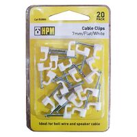 HPM Flat Type Cable Clips 7mm White- 20 Pack