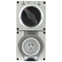 Combination Switched Socket Outlet 3 Pin 20A 250V AC IP66 Flat Pin