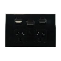 Double Power Point with Extra Switch – BLACK