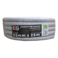32mm Corrugated Conduit Medium Duty 25M Roll Grey