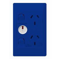 Excel Life - Medical - Common plate - Vertical double powerpoint - RCD protected engraved - antimicrobial & chemical resistant 2 gang 10A 240V a.c. with LED power available blue