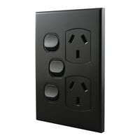 Double Power Point with Extra Switch – VERTICAL MATTE BLACK