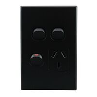 Single Power Point with 2 Extra Switches – VERTICAL MATTE BLACK
