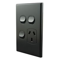Single Power Point with 2 Extra Switches – VERTICAL MATTE BLACK