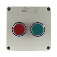 Push Button Control Box IP55 – Red + Green 240V AC 3A Utilisation Cat AC15 1NC+1NO