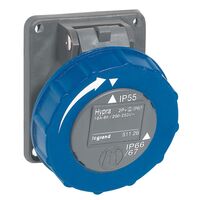 HYPRA - IEC industrial panel mount inclined socket IP66/67 2P+E 240V a.c. 16A grey