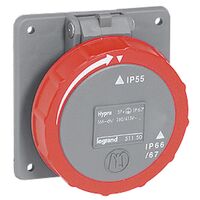 HYPRA - IEC industrial Panel mount socket  fixing centre - IP66/67 - 3P+E 415V a.c. 16A grey