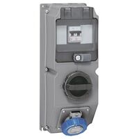 HYPRA - IEC industrial MCB protected outlet IP66/67 2P+E combination switched socket/McB 2P+E 240V a.c. 16A grey