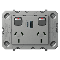 Arteor Double Powerpoint with Type A+C 15W USB Charger Mechanism Magnesium