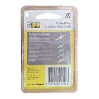 HPM Hook Type Cable Clips 8-10mm Black - 20 Pack