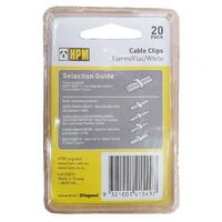 HPM Flat Type Cable Clips 15mm White - 20 Pack