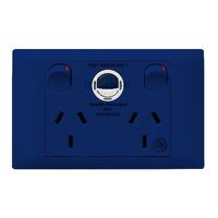 Excel Life - Medical - Common plate - Horizontal RCD protected double powerpoint - with power available & supplied LEDs - RCD protected engraved - antimicrobial & chemical resistant 2 gang 10A 240V a.c. RCD 10mA blue