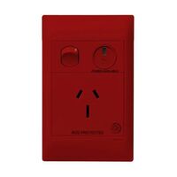 Excel Life - Medical - Common plate - Vertical single powerpoint - RCD protected engraved - antimicrobial & chemical resistant 1 gang 15A 240V a.c. with LED power available red