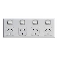 Excel - Horizontal 4 gang powerpoint 10A 240V a.c. gloss white