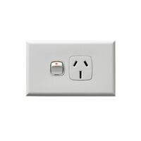 Excel - Horizontal single powerpoint 1 gang 15A 240V a.c. with safety shutters gloss white