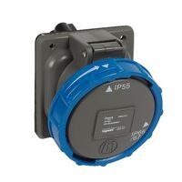 HYPRA - IEC industrial Panel mount angled socket IP66/67 3P+E 240V a.c. 63A grey