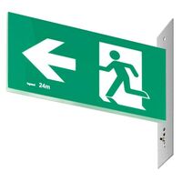 E3 LED Exit Sign Diffuser - Stainless steel wall plate on the right - Single Sided - Running man left