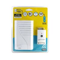 HPM Battery Operated Wireless Door Chime 70m Range White