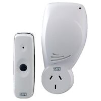 HPM Plug-In Wireless Door Chime with Piggyback Socket 70m Range White