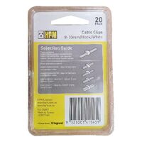 HPM Hook Type Cable Clips 8-10mm White - 20 Pack