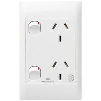 Excel Life - Medical - Common plate - Vertical double powerpoint - RCD protected engraved - antimicrobial & chemical resistant 2 gang 10A 240V a.c. white