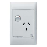 Excel Life - Medical - Common plate - Vertical single powerpoint - RCD protected engraved - antimicrobial & chemical resistant 1 gang 10A 240V a.c. White