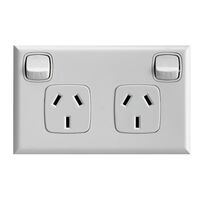 Excel - Horizontal double powerpoint 2 gang double pole 10A 240V a.c. gloss white