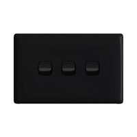 Linea - Horizontal rocker switch - Single Pole Double Throw - 3 gang 2 way 10A 240V a.c. black