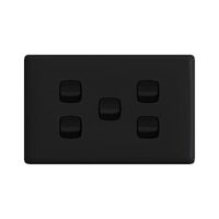 Linea Horizontal rocker switch - Single Pole Double Throw - 5 gang 2 way 10A 240V a.c. black