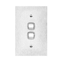 Architectural metal - Vertical rocker switch Single Pole Double Throw - 2 gang 2 way 10A 240V a.c. white stainless steel plate