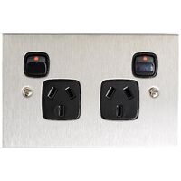 Architectural metal - Horizontal double powerpoint 2 gang 10A 240V a.c. black stainless steel plate