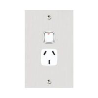 Architectural metal - Vertical single powerpoint 1 gang 10A 240V a.c. white stainless steel plate