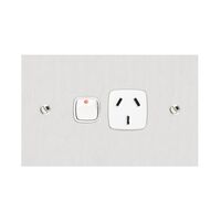 Architectural metal - Horizontal single powerpoint 1 gang 15A 240V a.c. white stainless steel plate