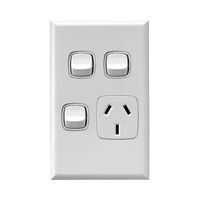 Excel - Vertical single powerpoint 1 gang 10A 240V a.c. with 2 extra switches white