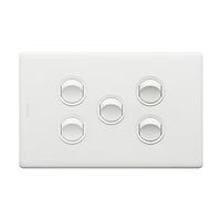Excel Life 16A Single Pole Double Throw Horizontal Rocker Switch 5 Gang Matt White