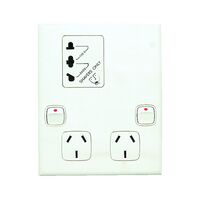 Excel - Horizontal double powerpoint with shaver outlet 2 gang 10A 240V a.c. with white