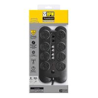 HPM TV/AV Master Switch 8 Outlet 3,150J Surge Protected Powerboard Black