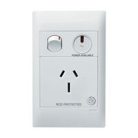 Excel Life - Medical - Common plate - Vertical single powerpoint - RCD protected engraved - antimicrobial & chemical resistant 1 gang 15A 240V a.c. with LED power available white