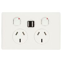 Excel Life 10A Double Powerpoint with Integrated USB Dual Type A Chargers Gloss White
