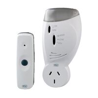 HPM Plug-In Wireless Flashing Door Chime with Piggyback Socket 70m Range White