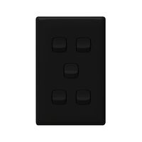 Linea - Vertical rocker switch - Single Pole Double Throw - 5 gang 2 way 240V a.c. black