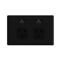 Linea - Horizontal double powerpoint 2 gang 10A 240V a.c. black